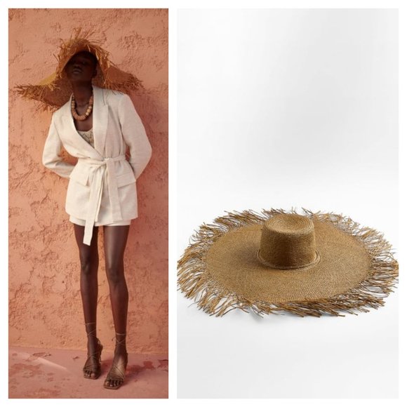 Zara Accessories - ZARA FRAYED WIDE SUN HAT